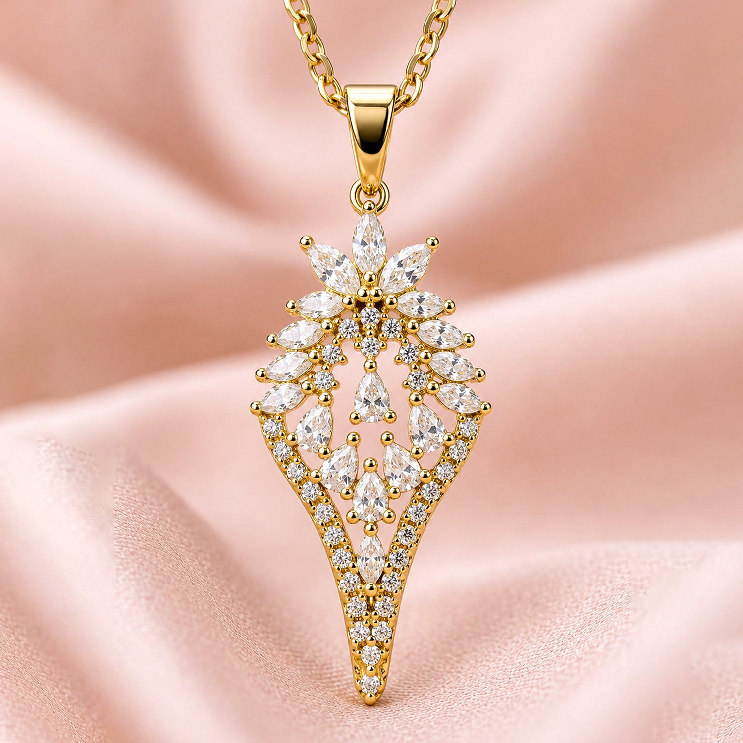 Artklim Crystal Leaf Designer Gold Anti-Tarnish Pendant Necklace
