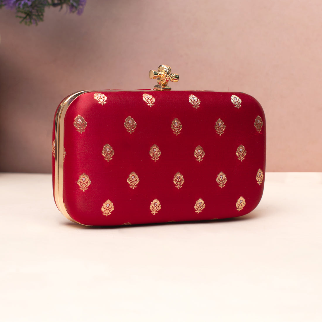 Artklim Wine Bloom Embellished Embroidered Clutch