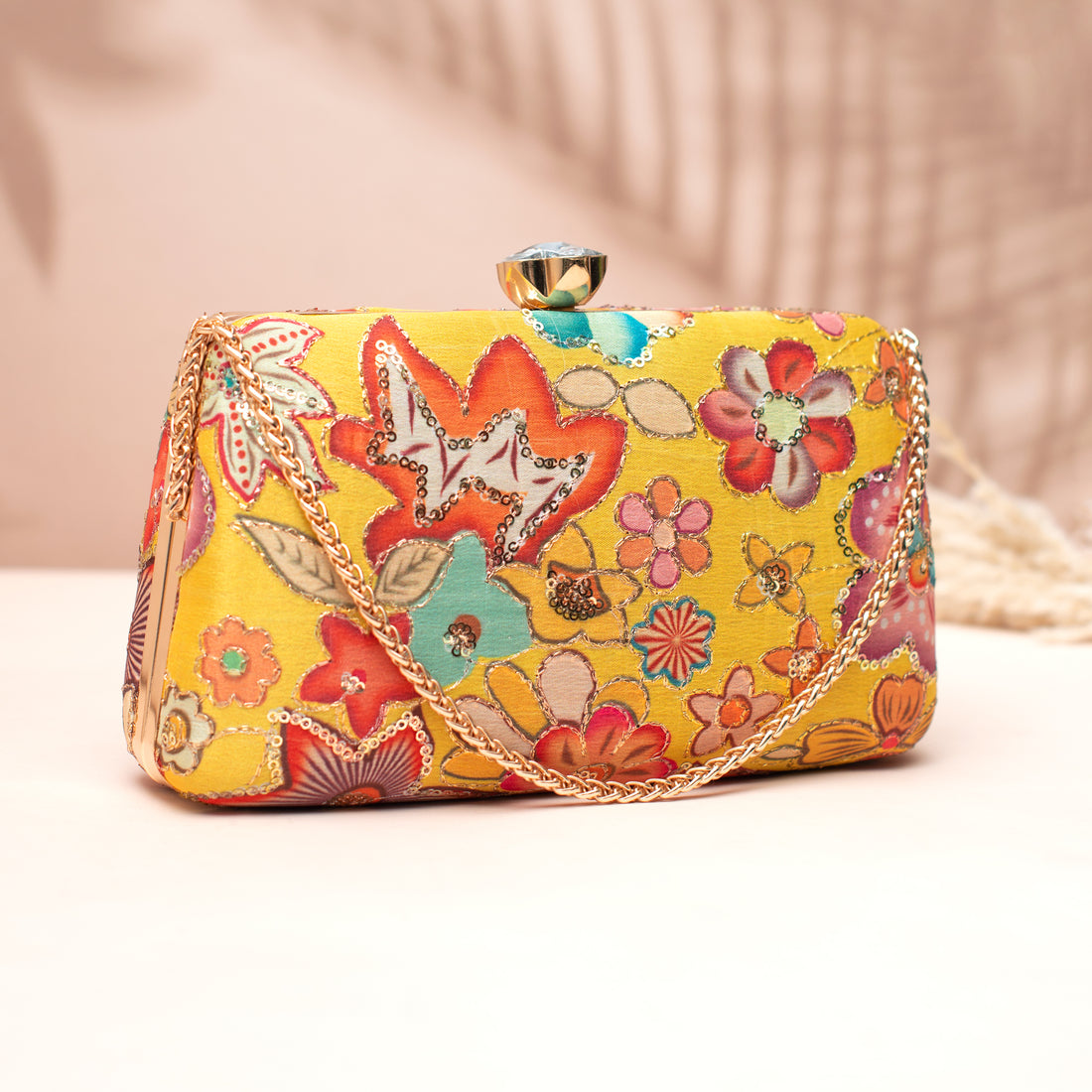 Artklim Mustard Yellow Floral Clutch