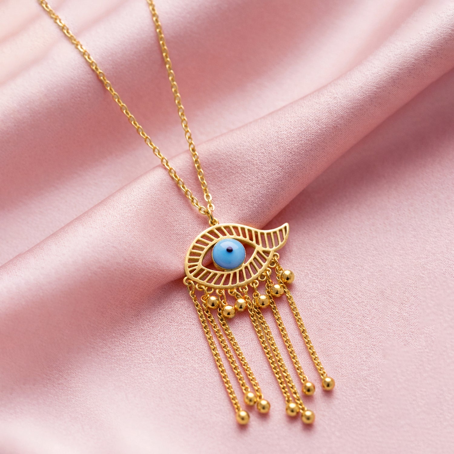 Artklim Boho Evil Eye Tassel Anti-Tarnish Necklace