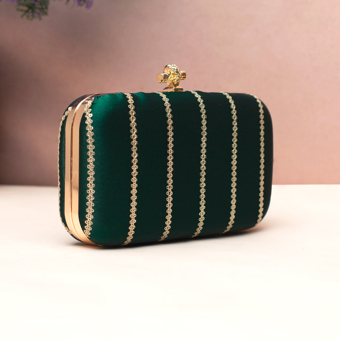 Artklim Regal Forest Green Satin Embroidered Clutch