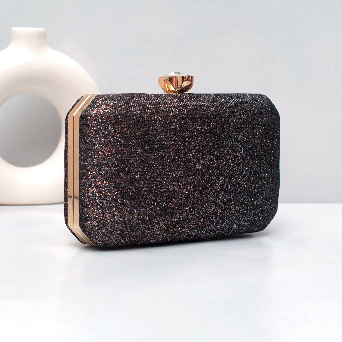 Artklim Midnight Charcoal Luxe Embroidered Clutch