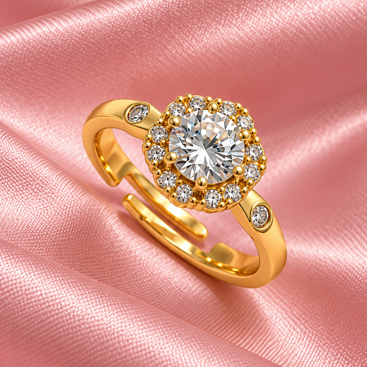 Artklim Luxe Halo Stone Gold-Tone Anti-Tarnish Ring