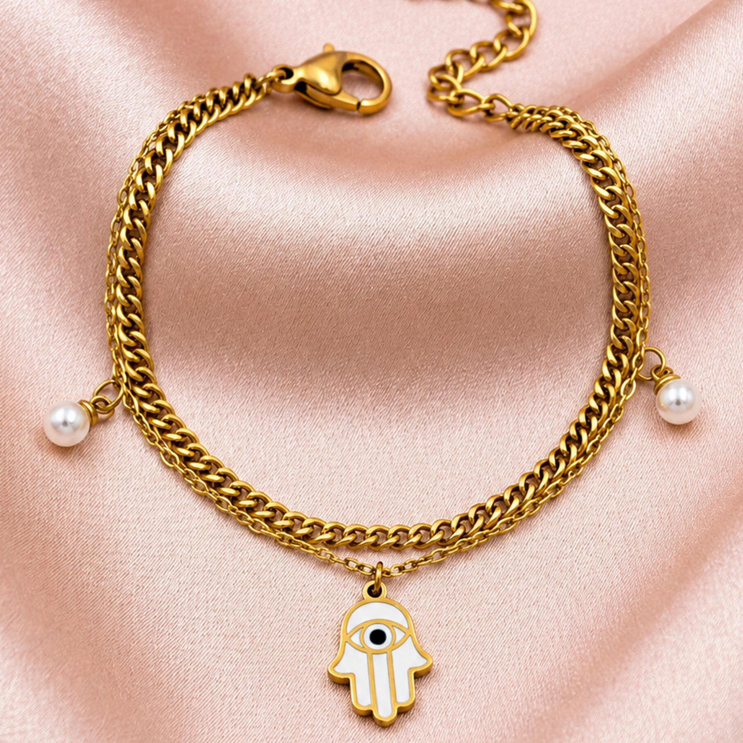 Artklim Evil Eye Hamsa Layered Chain Anti-Tarnish Bracelet