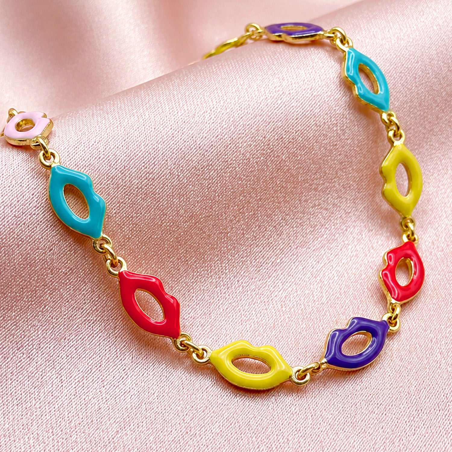 Artklim Colorful Lip Charm Gold Anti-Tarnish Anklet
