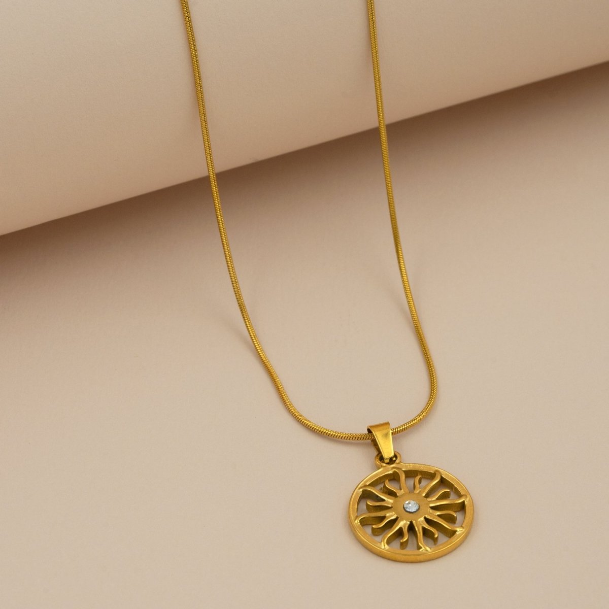 Artklim Gold Plated Radiant Sun Pendant Necklace