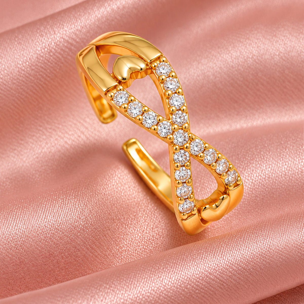 Artklim Luxe Infinity Knot Crystal Gold-Tone Anti-Tarnish Ring