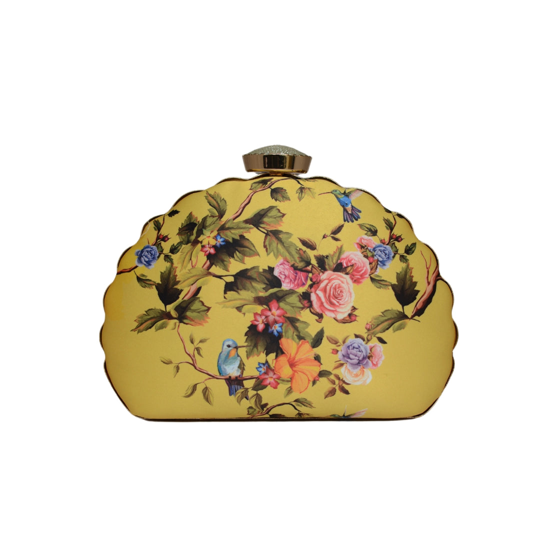 Artklim Yellow Floral Printed D-shape Clutch