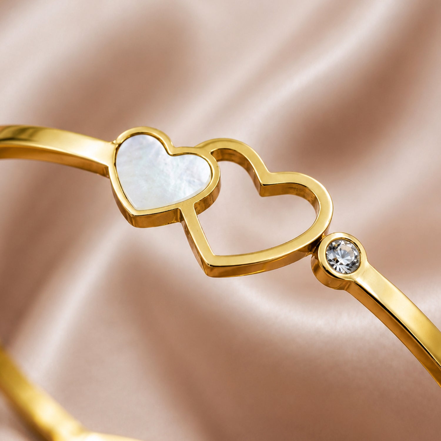 Artklim Twin Heart Crystal Love Anti-Tarnish Bangle Bracelet