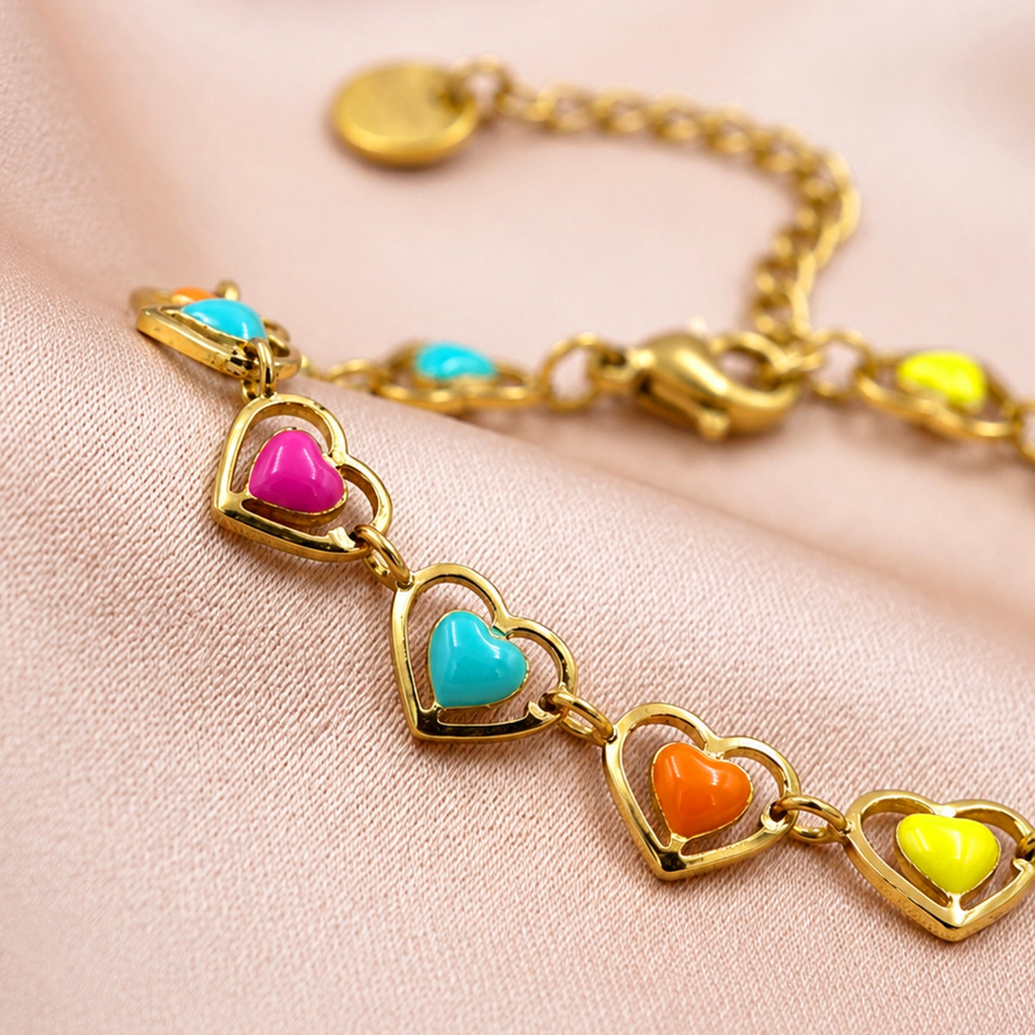 Artklim Colorful Heart Charm Gold Chain Anti-Tarnish Anklet