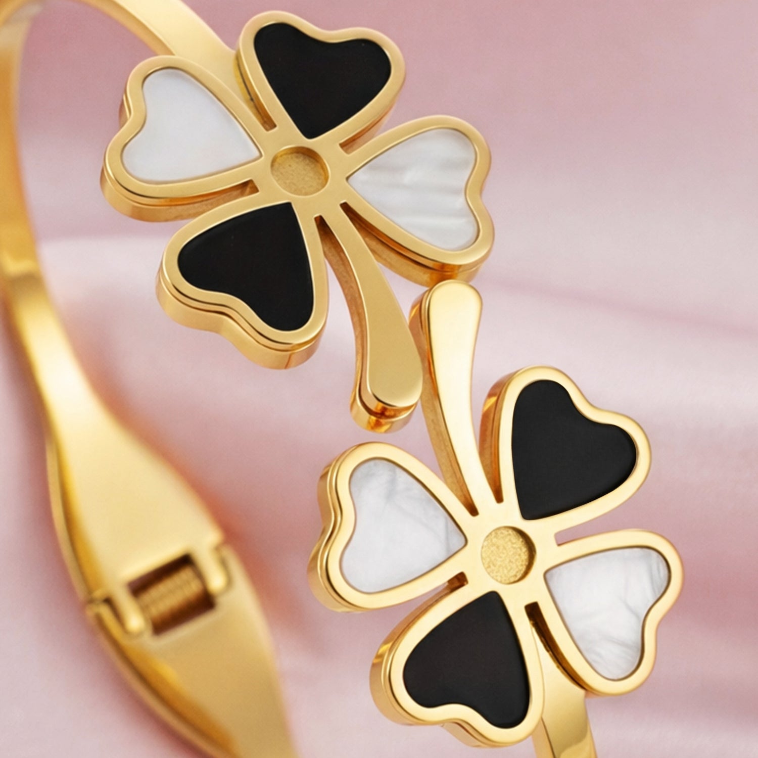 Artklim Gold Plated Elegant Flower Open Cuff Anti-Tarnish Bangle Bracelet