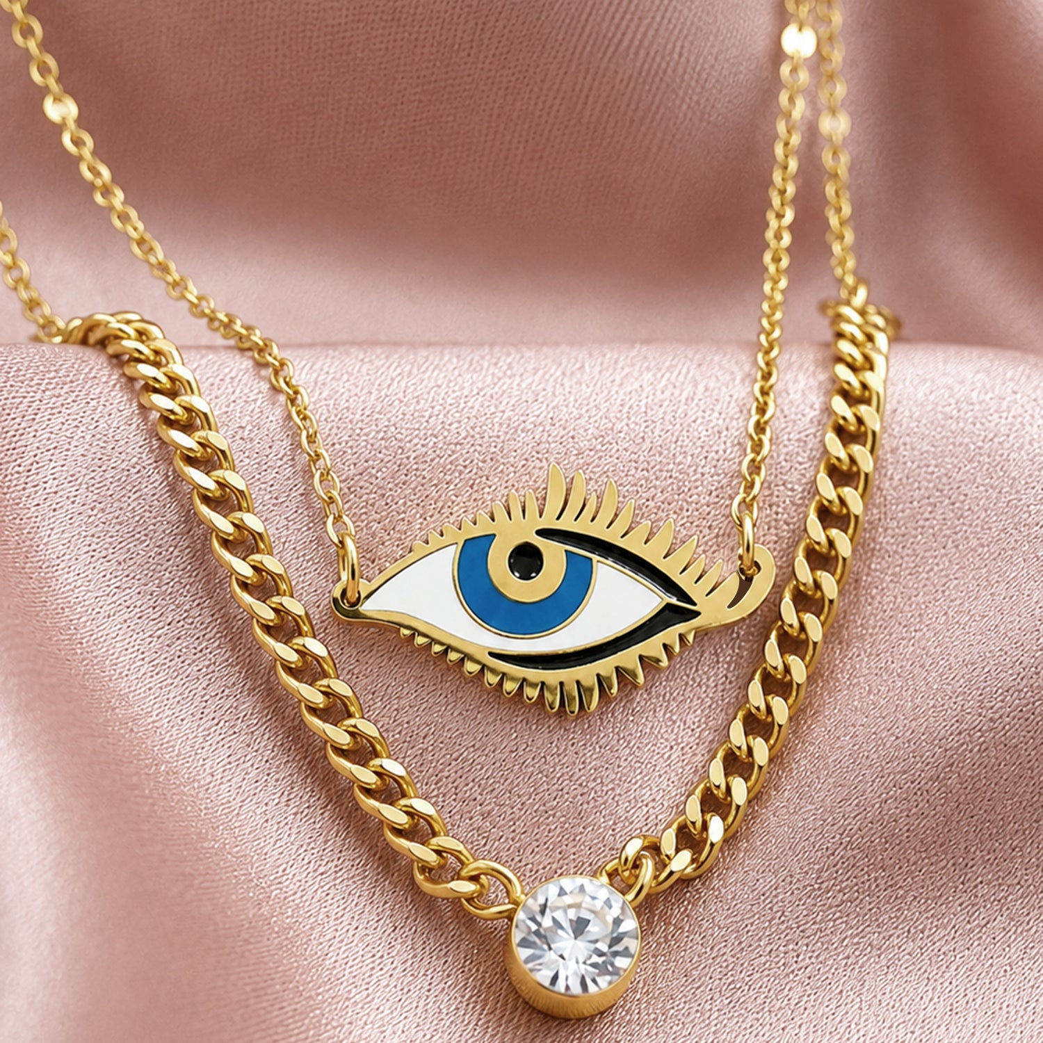Artklim Evil Eye Charm Crystal Gold Chain Anti-Tarnish Necklace