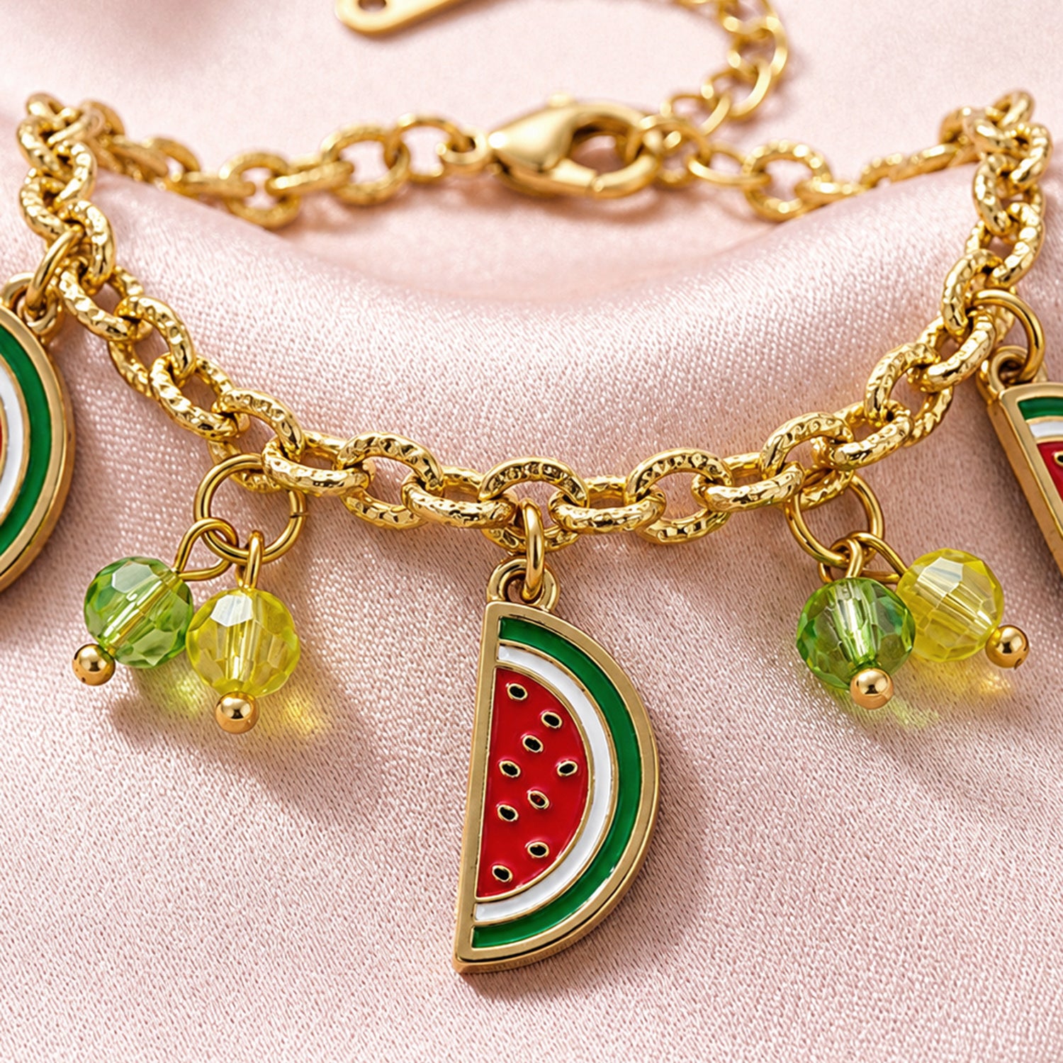 Artklim Watermelon Slice Crystal Charm Gold Anti-Tarnish Bracelet