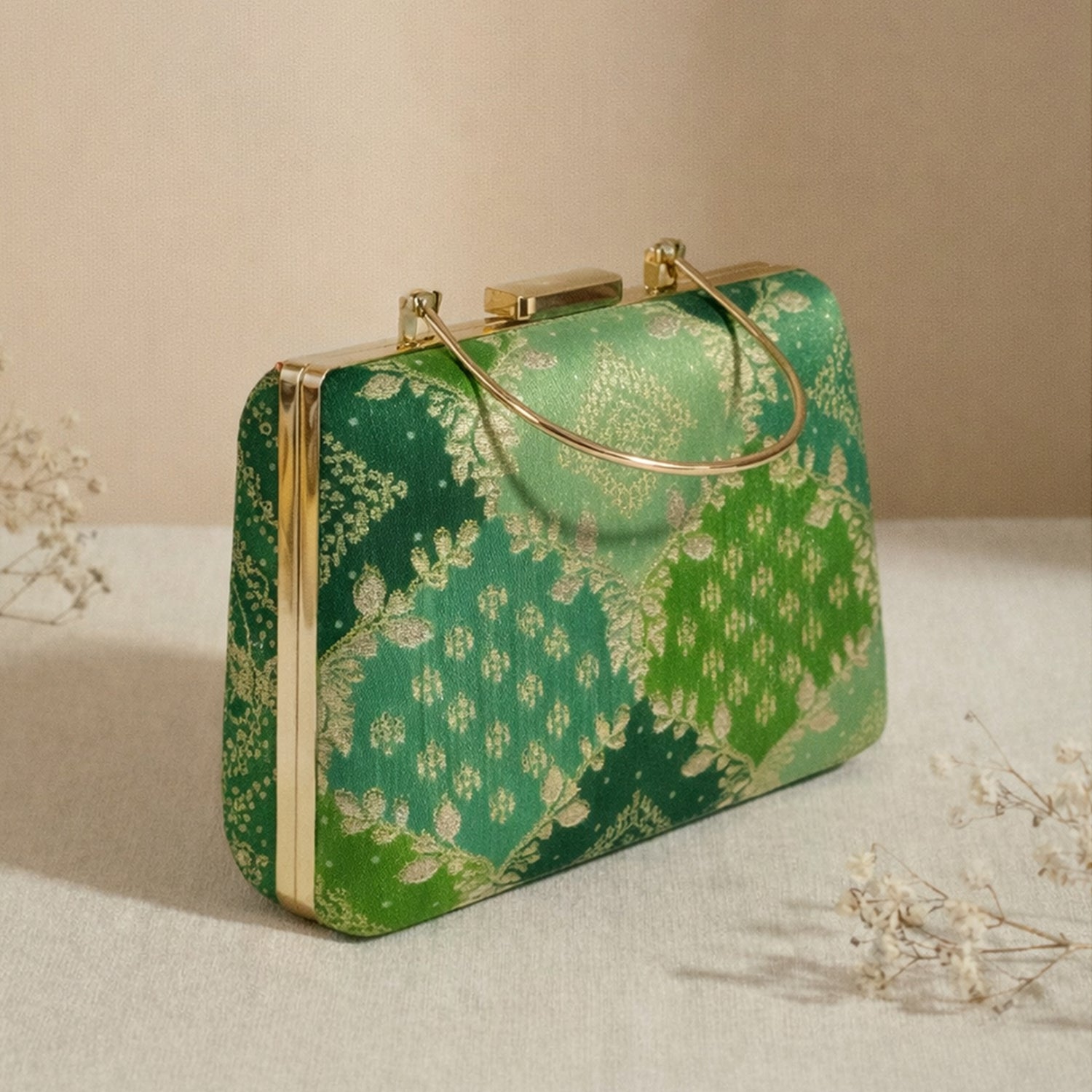 Artklim Classic Green Ethnic Embroidered Clutch