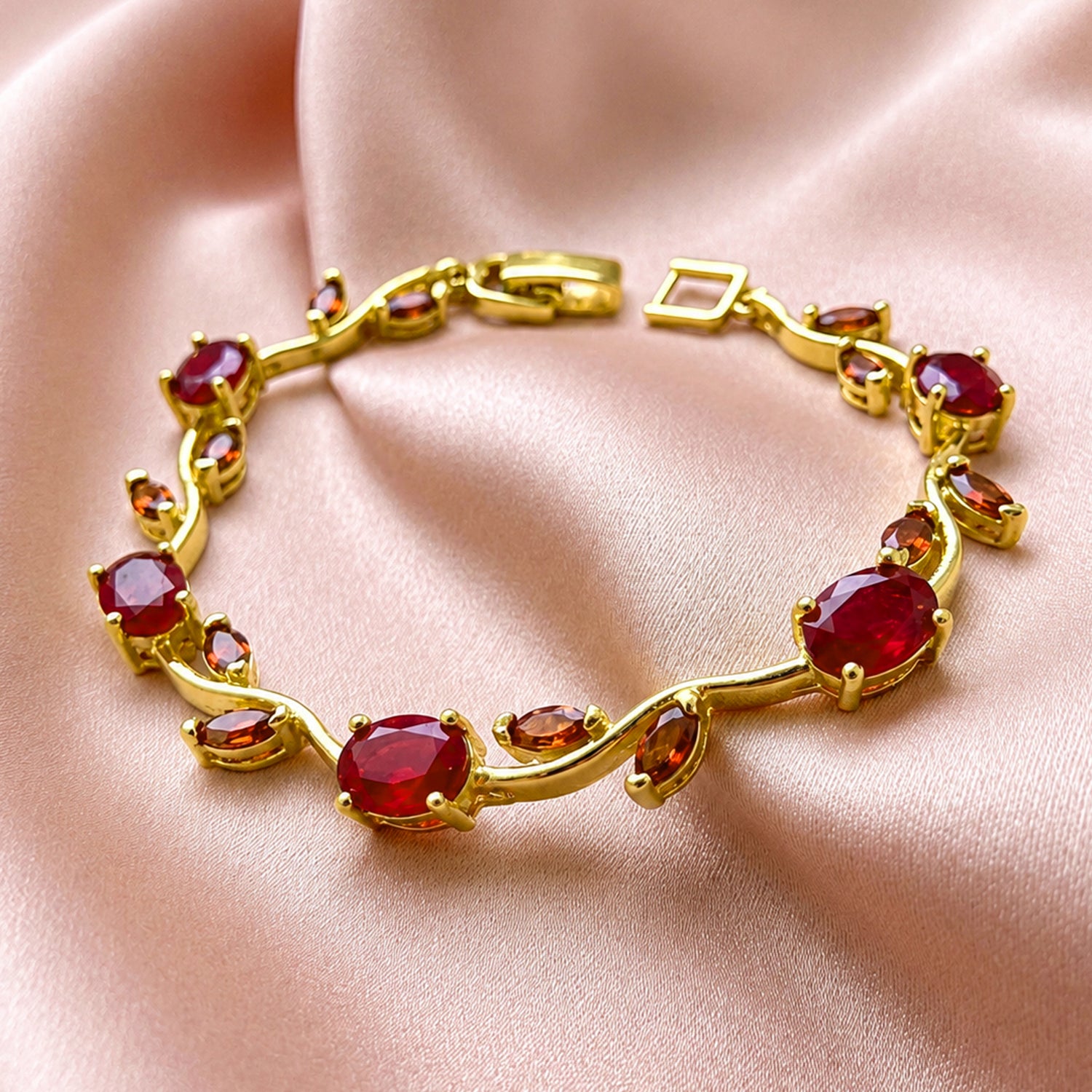Artklim Ruby Red Vine Gemstone Gold Anti-Tarnish Bracelet