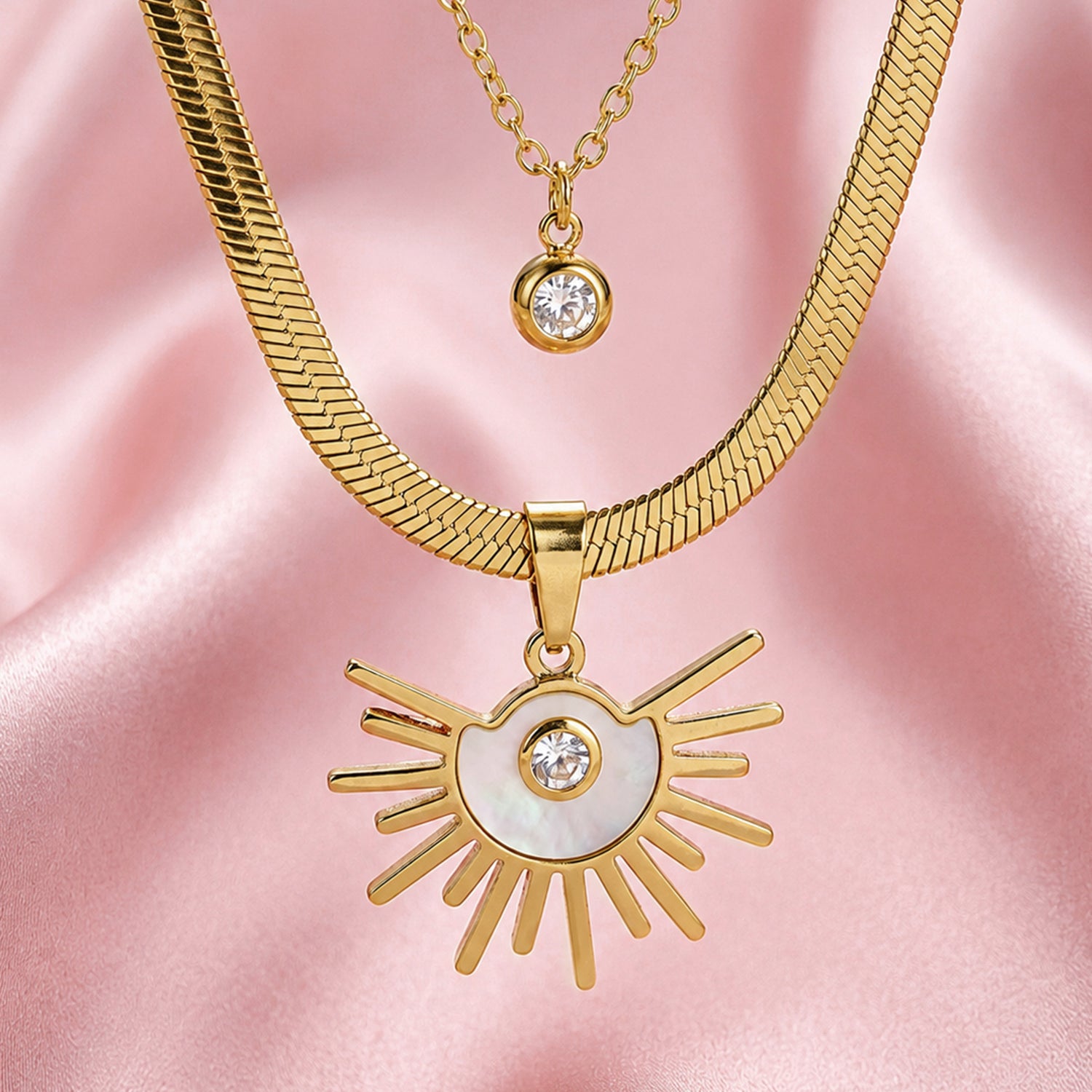 Artklim Sunburst Eye Layered Anti-Tarnish Pendant Necklace