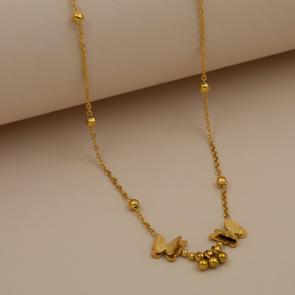 Artklim Gold Plated Butterfly And Golden Beads Necklace