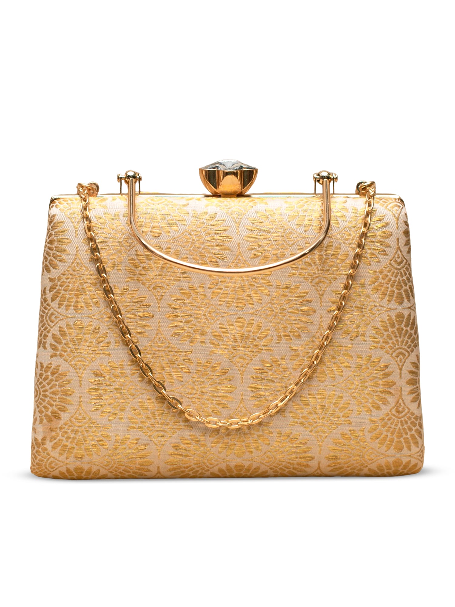 Artklim Ivory-Gold Bold Blossom Jacquard Evening Bag