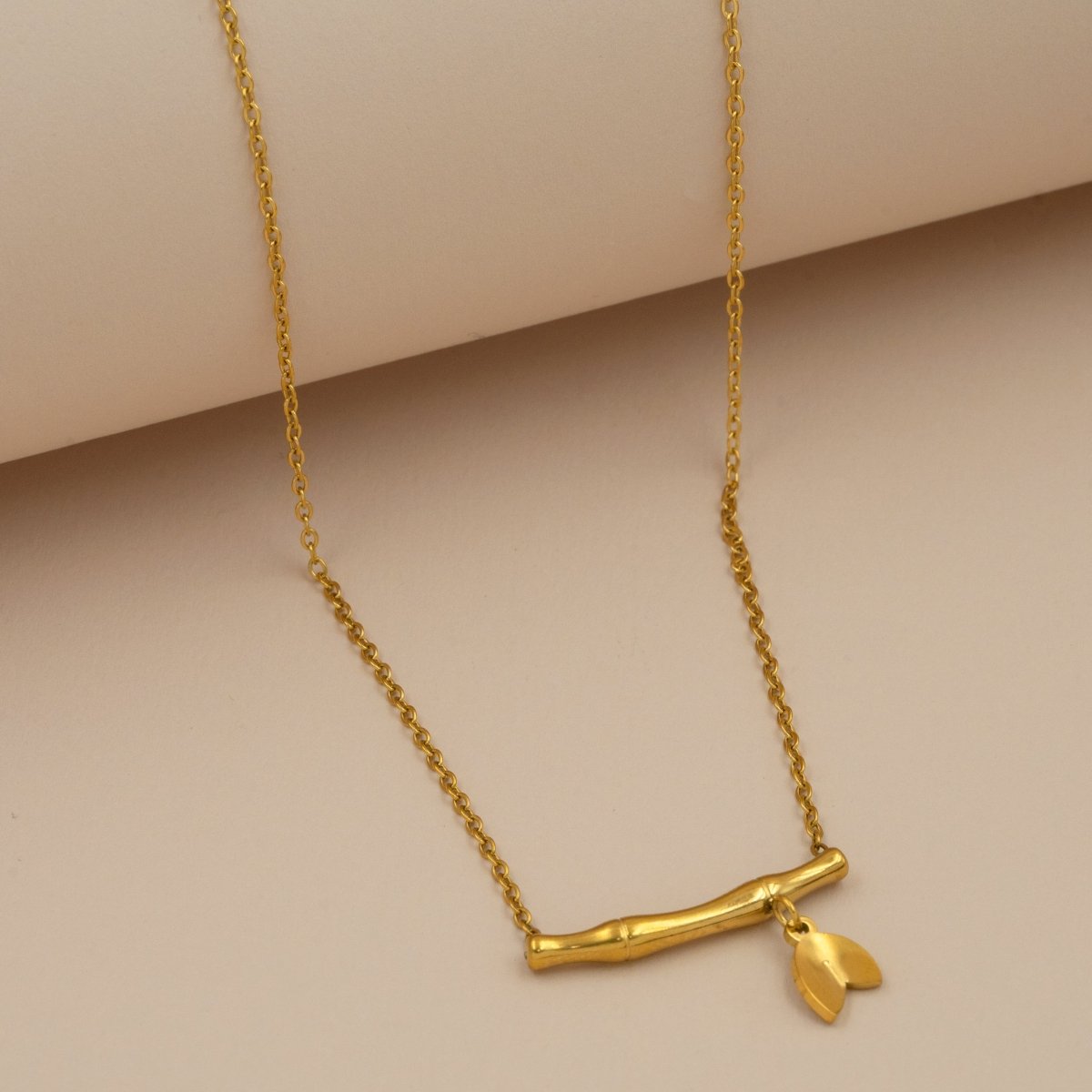 Artklim Gold Plated Bamboo Leaf Pendant Necklace