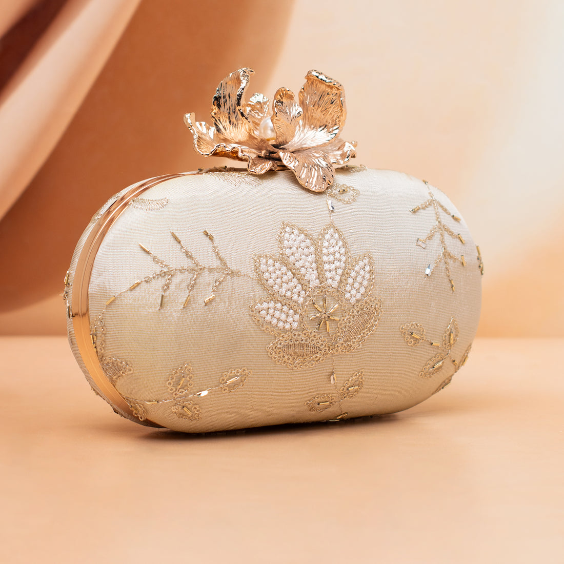 Artklim Golden Bloom Heirloom Embroidered Clutch