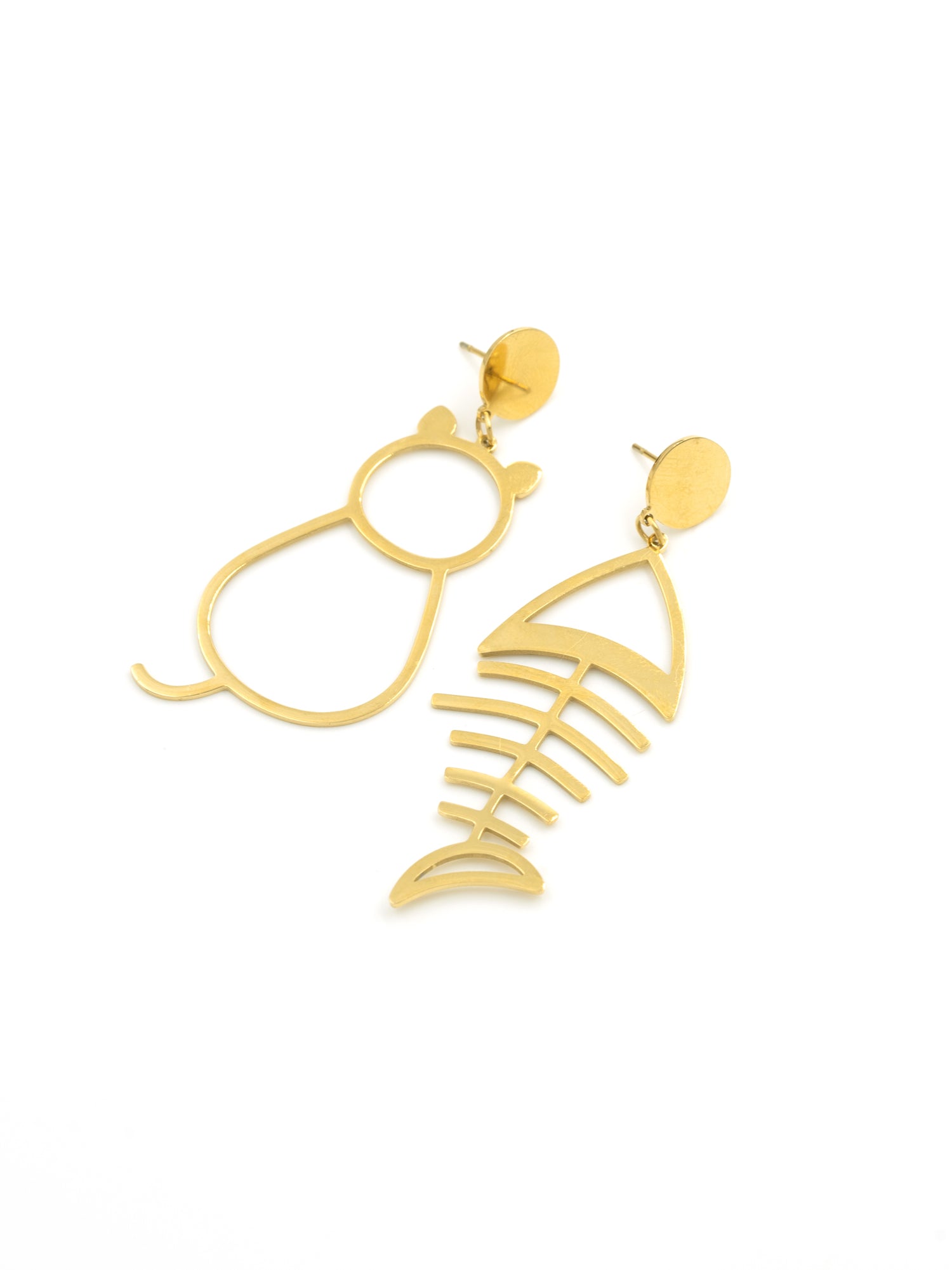 Artklim Cat & Fishbone Mismatch Anti-Tarnish Earrings