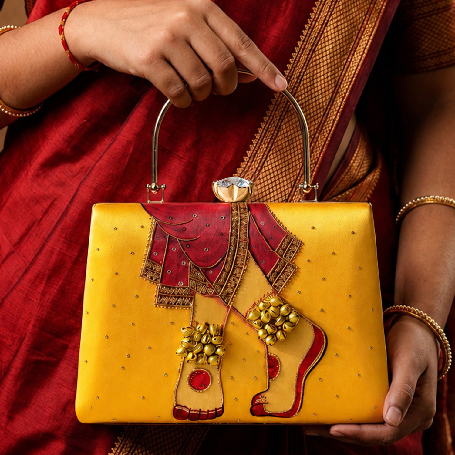 Artklim Printed Royal Heritage Ghungroo Clutch with Hand Embroidery