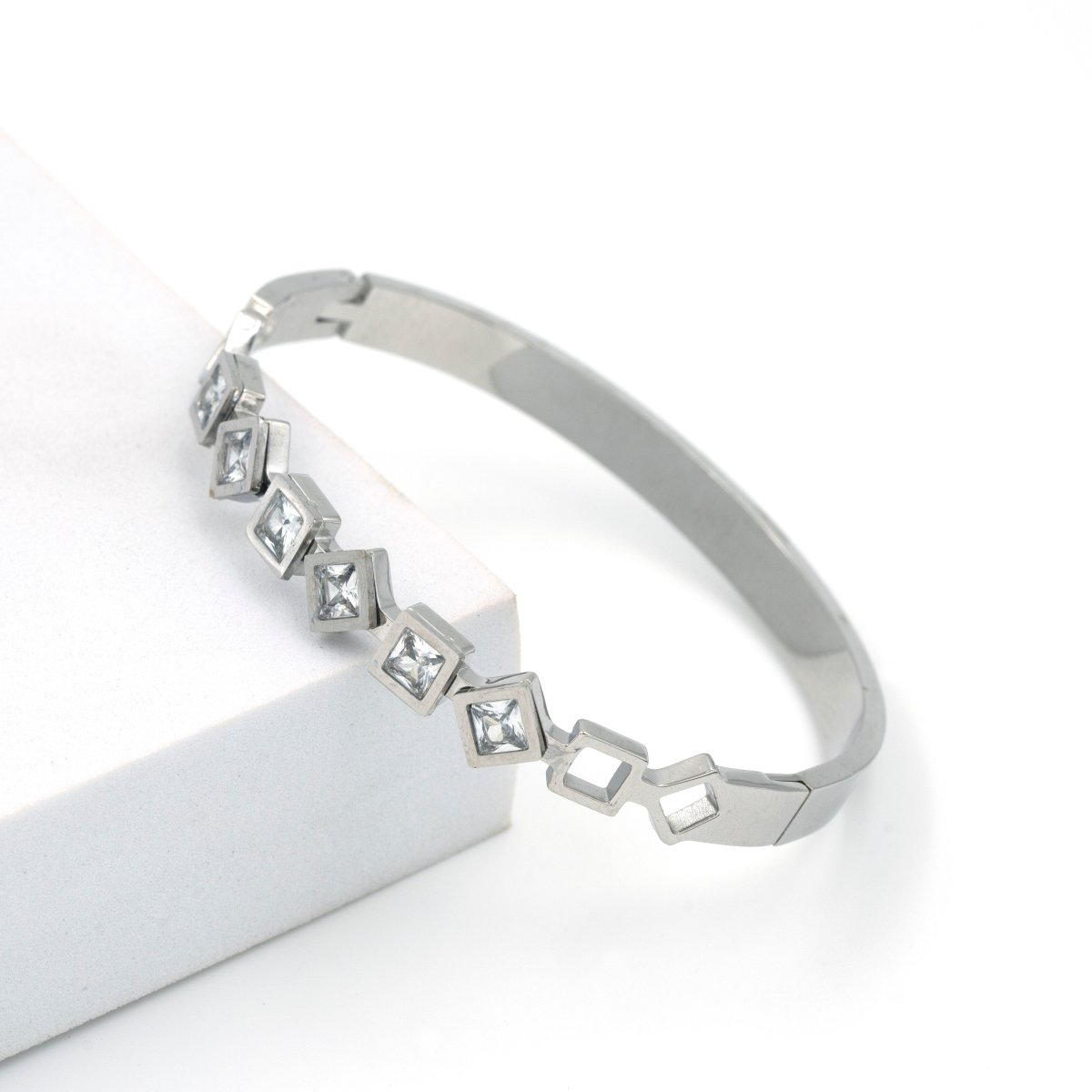 Artklim Silver Plated Geometric Shaped Studded Bangle Bracelet