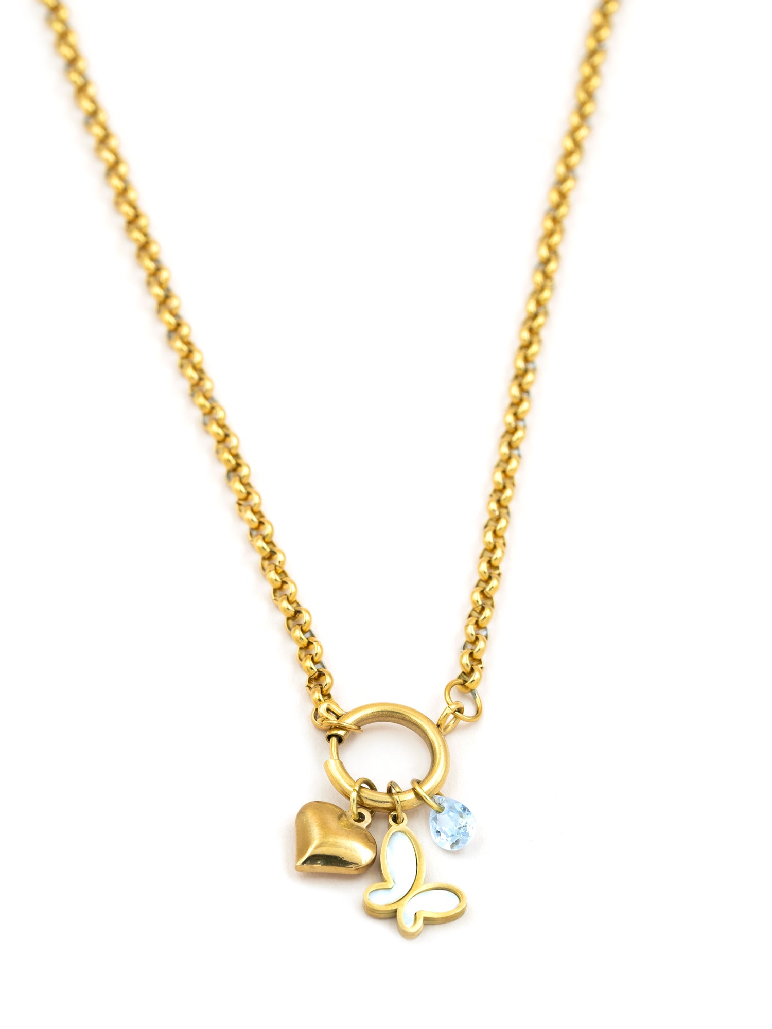 Artklim Heart And White MOP Butterfly  Anti Tarnish Pendant