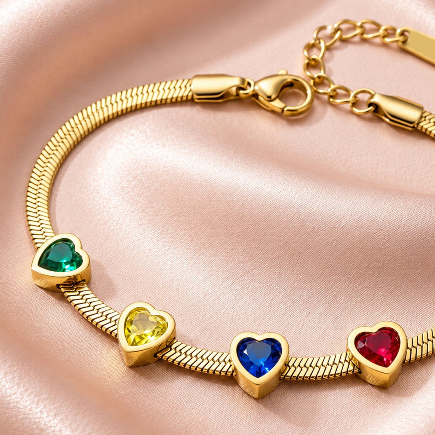 Artklim Rainbow Heart Crystal Snake Chain Gold-Tone  Anti-Tarnish Bracelet