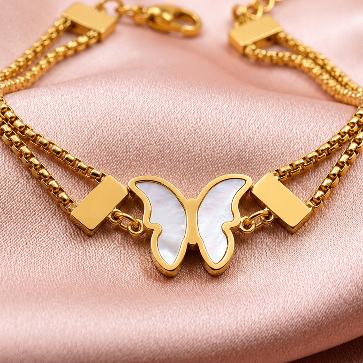 Artklim Double Chain Butterfly Gold Bracelet Anti-Tarnish Bracelet