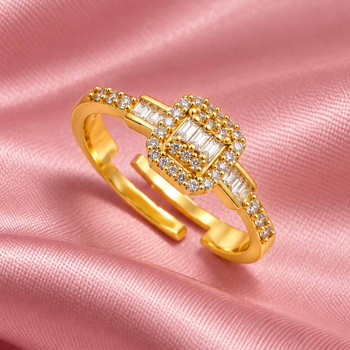 Artklim Radiant Square Crystal Gold-Tone Anti-Tarnish Ring