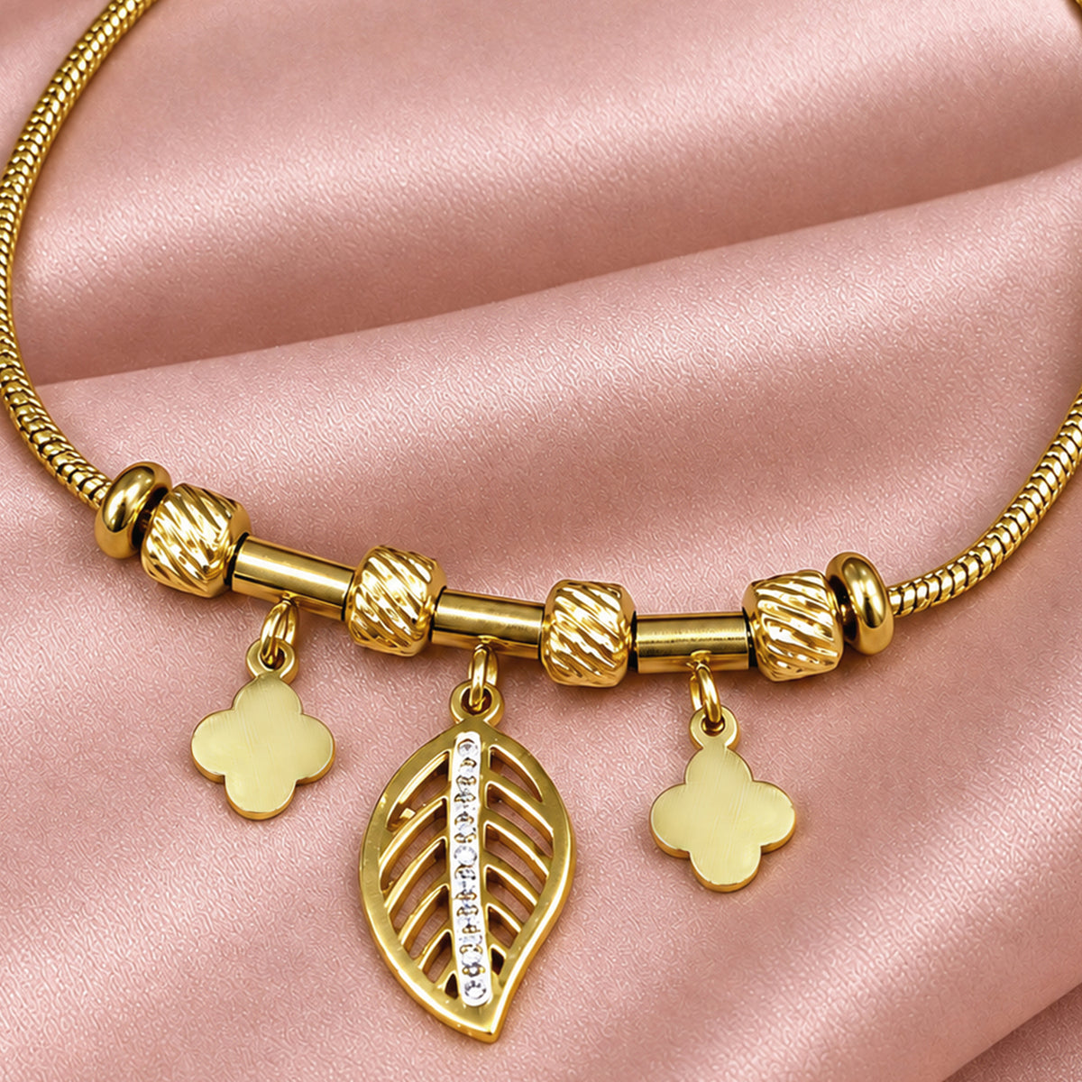Artklim Leaf Charm Beaded Anti-Tarnish Bracelet