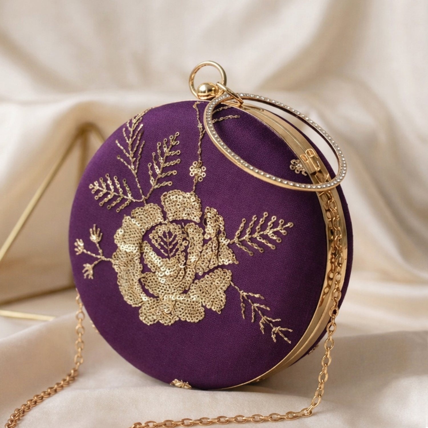 Artklim Deep Violet Floral Round Clutch