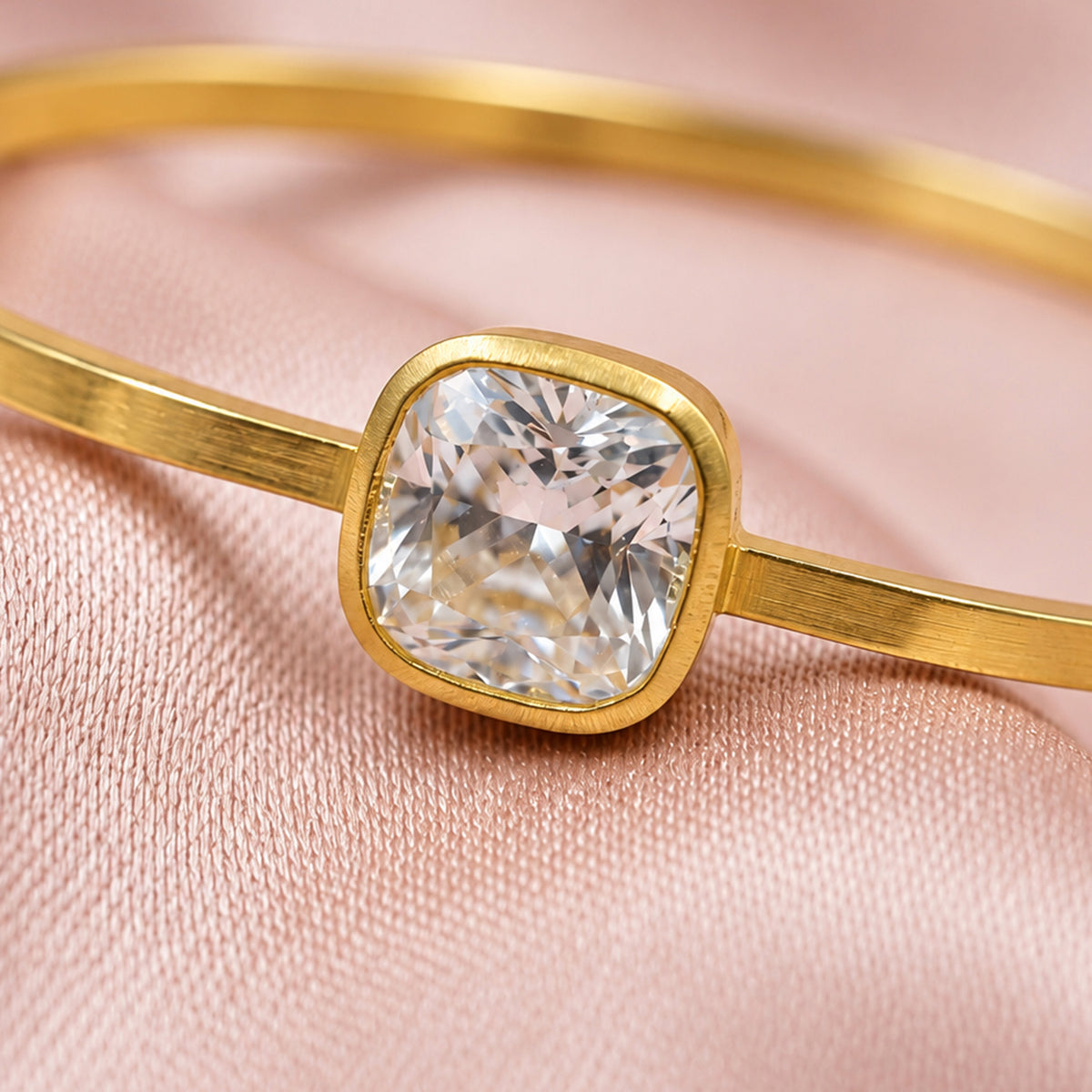Artklim Classic Solitaire Crystal Gold-Tone Anti-Tarnish Kids Bangle Bracelet