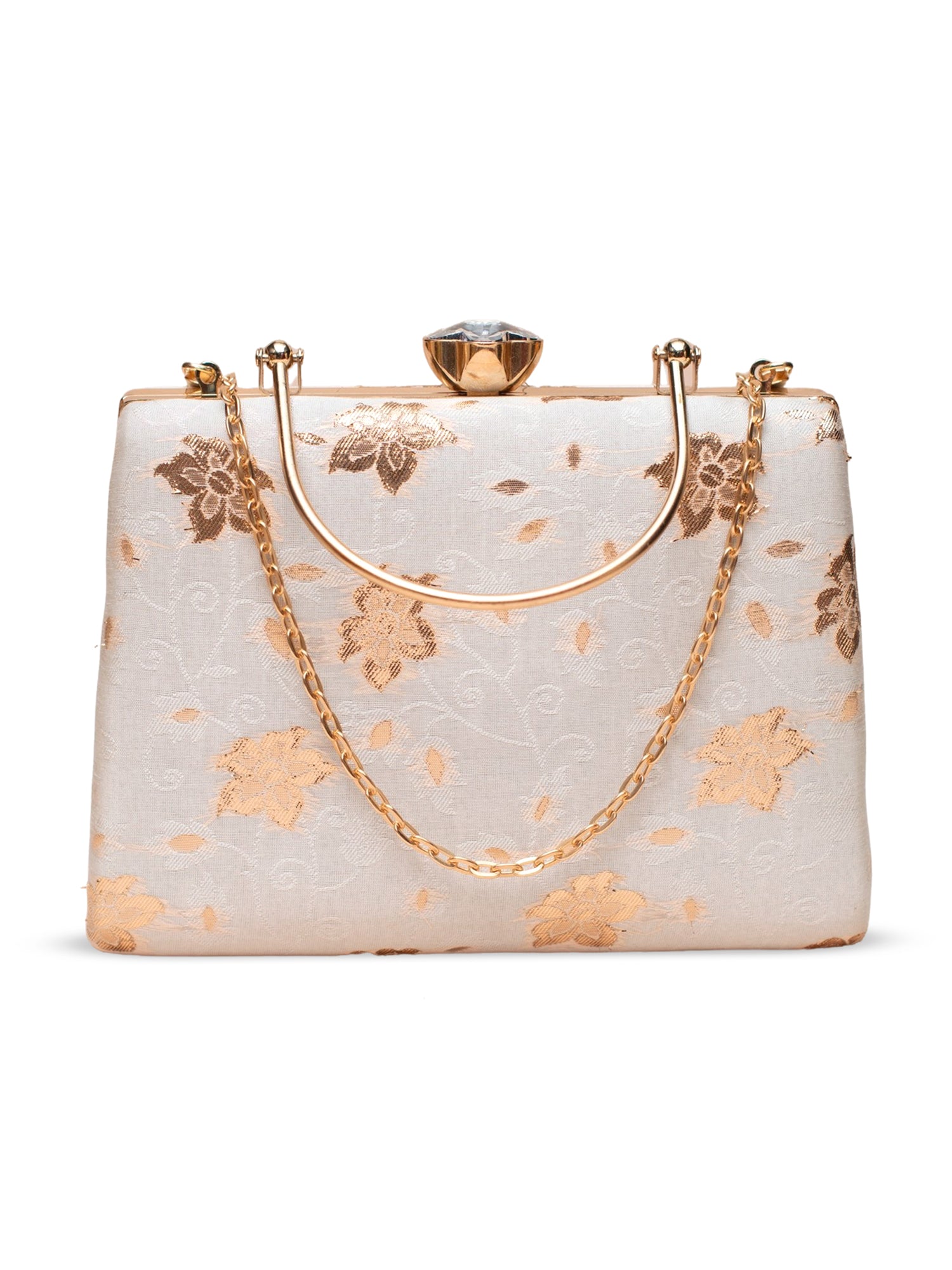 Artklim Elegant Beige & Gold Floral Brocade Clutch