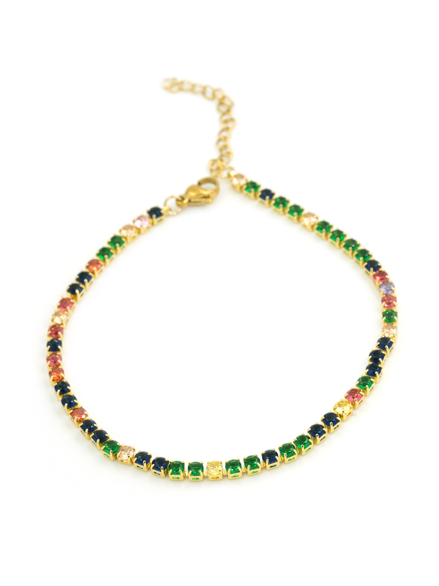 Artklim Gold Plated Multicolor Square Stone Anti Tarnish Anklet