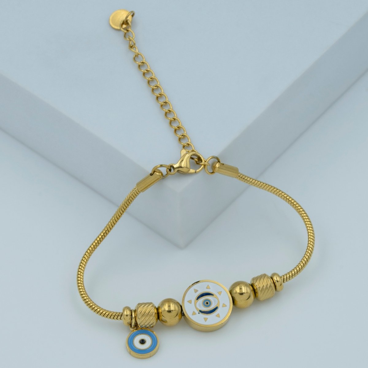 Artklim Gold Plated Evil Eye With Golden Beads Bracelet