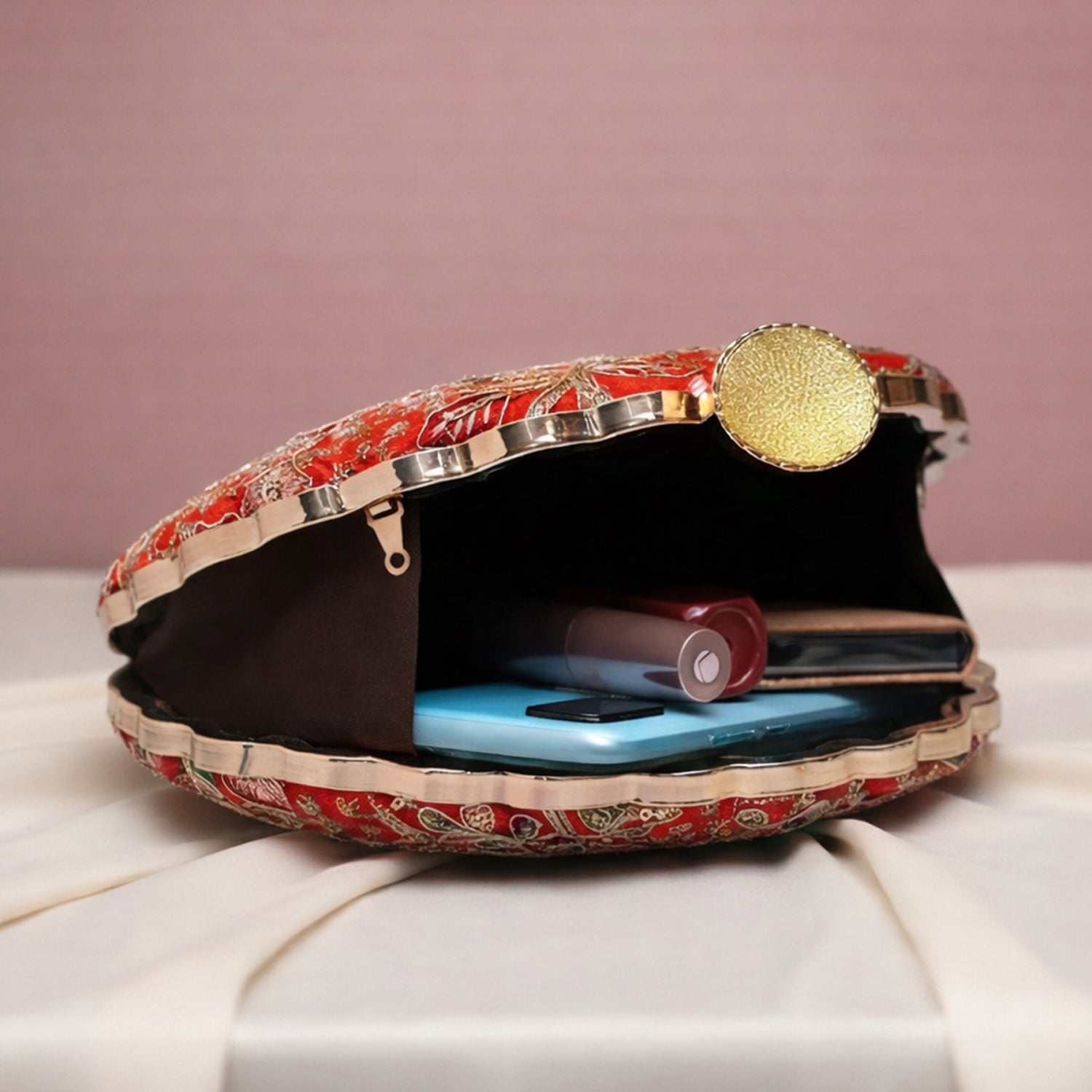 Artklim Embroidered Scarlet Garden Clutch