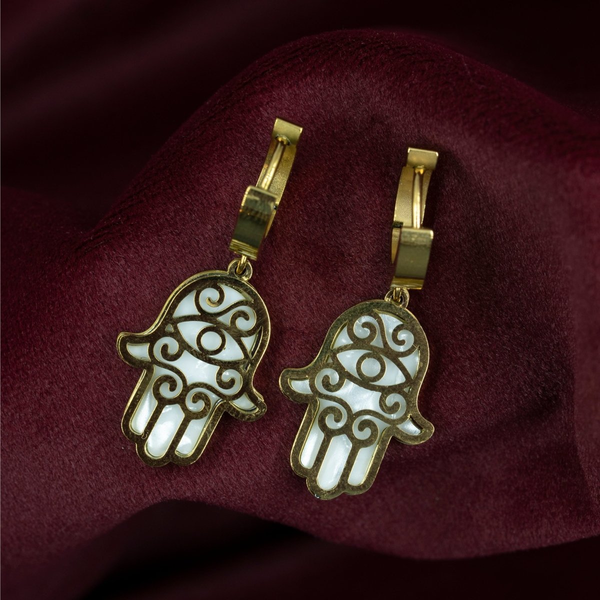 Artklim Hamsa Hand Gold Plated Drop Hoop Earrings