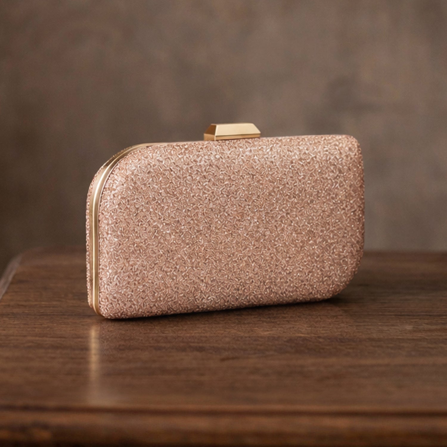 Artklim Rose Gold Glitter Embroidery Clutch