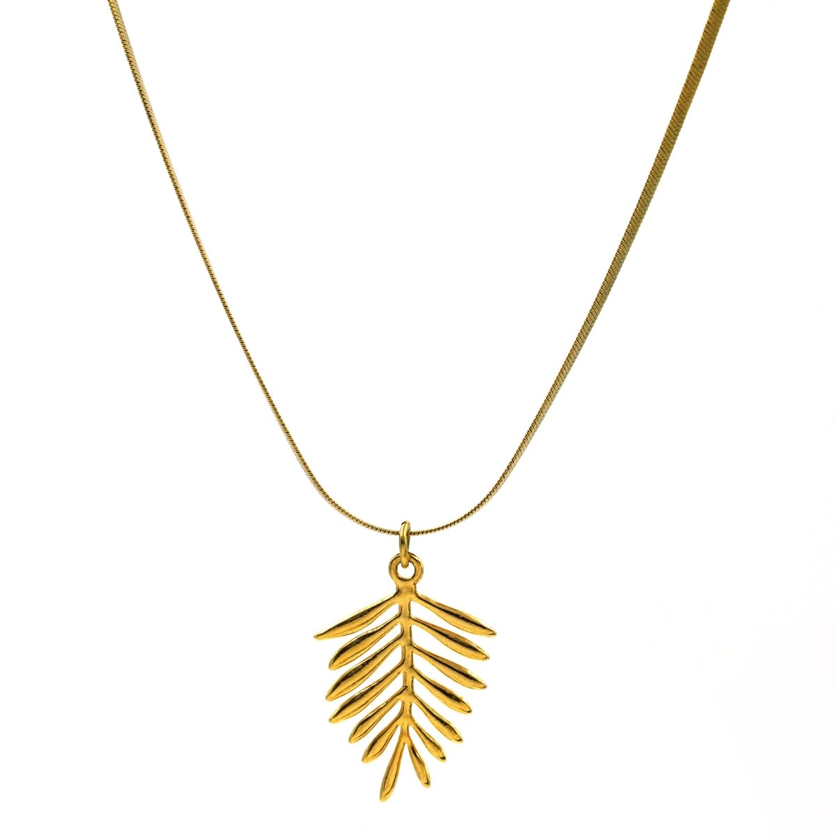 Artklim Gold-Plated Leaf Pendant With Snake Chain Necklace