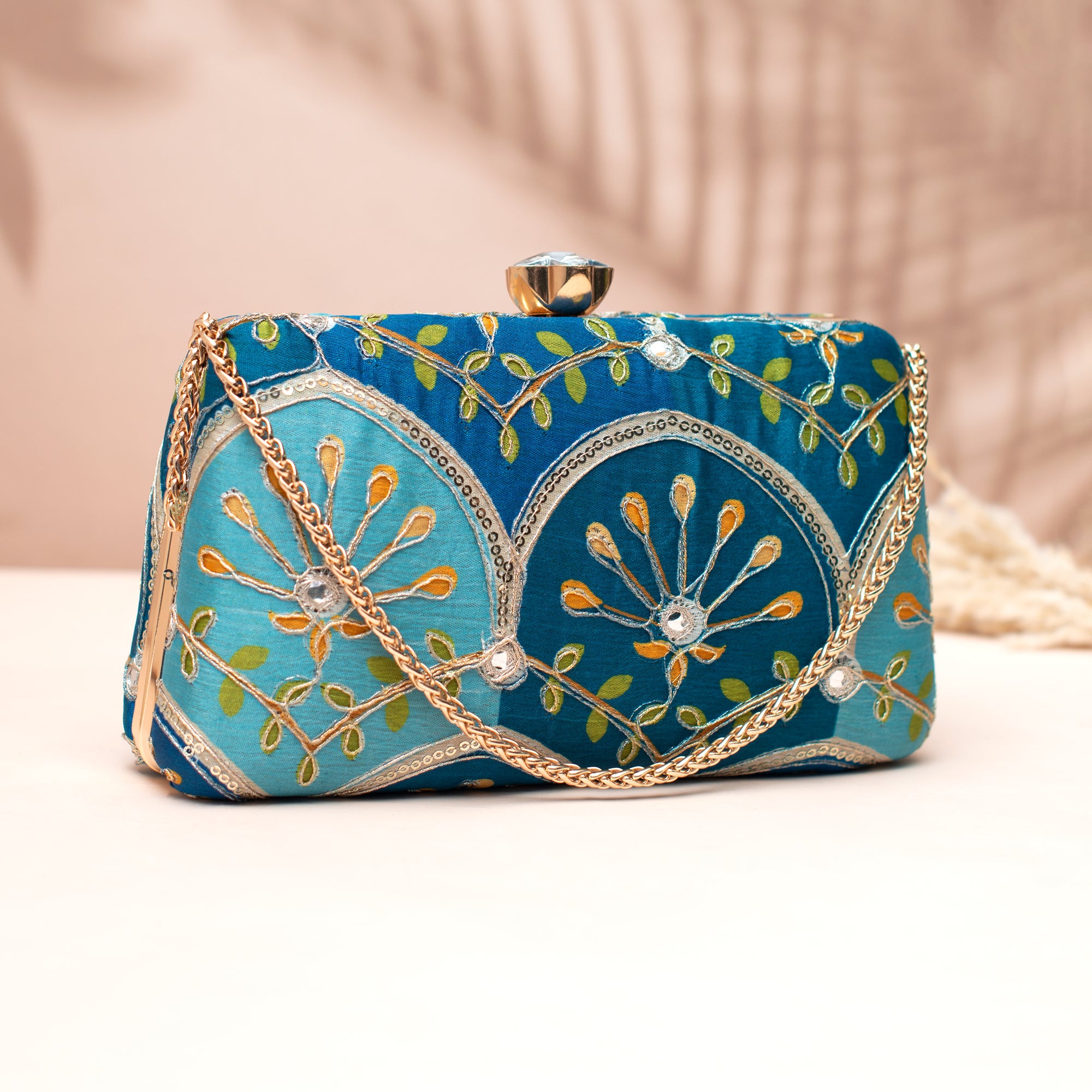 Artklim Royal Blue Floral Clutch