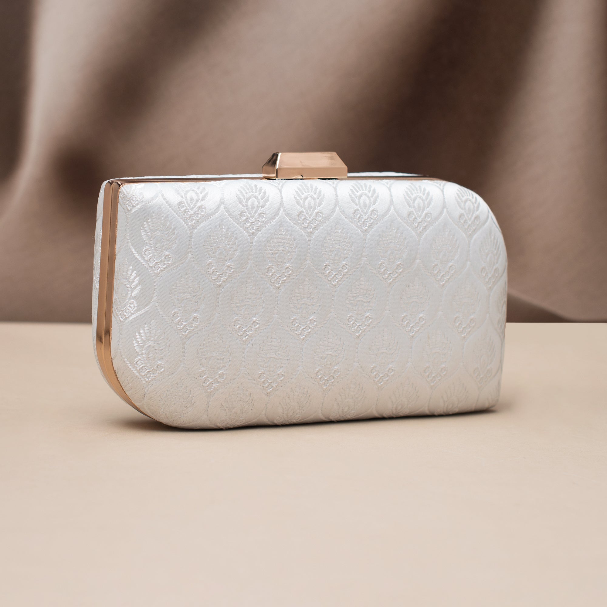 Artklim Ivory Lotus Embossed Embroidered Clutch