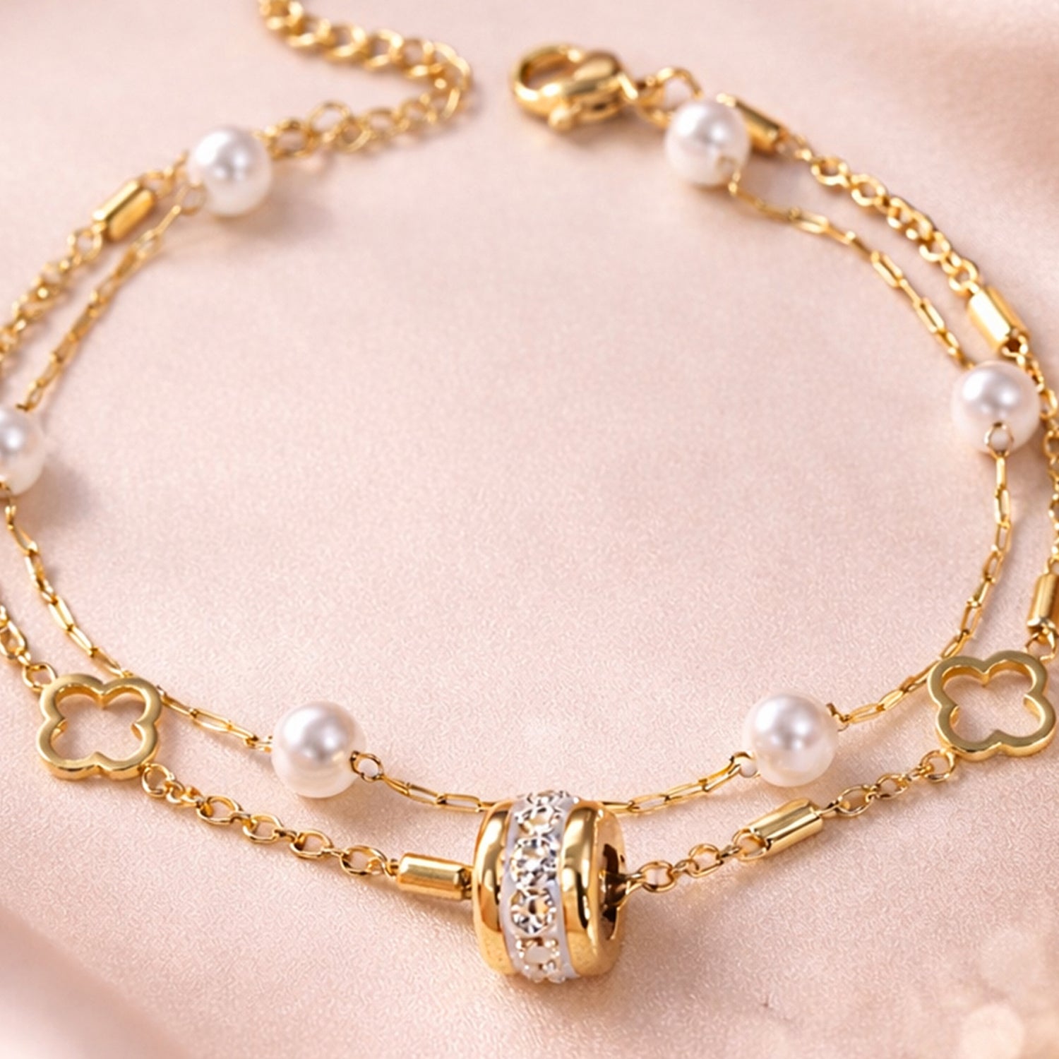 Artklim Gold Charm with Pearls Anti-Tarnish Bracelet