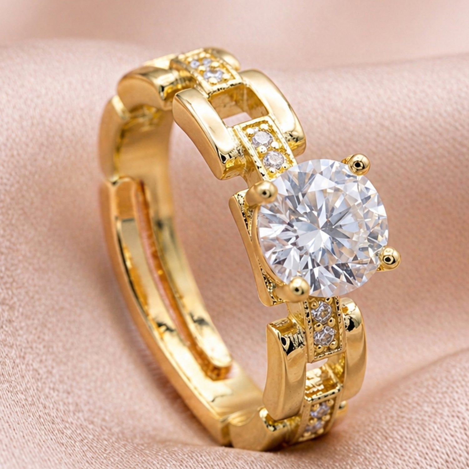 Artklim Elegant Gold Solitaire Crystal Anti-Tarnish Ring