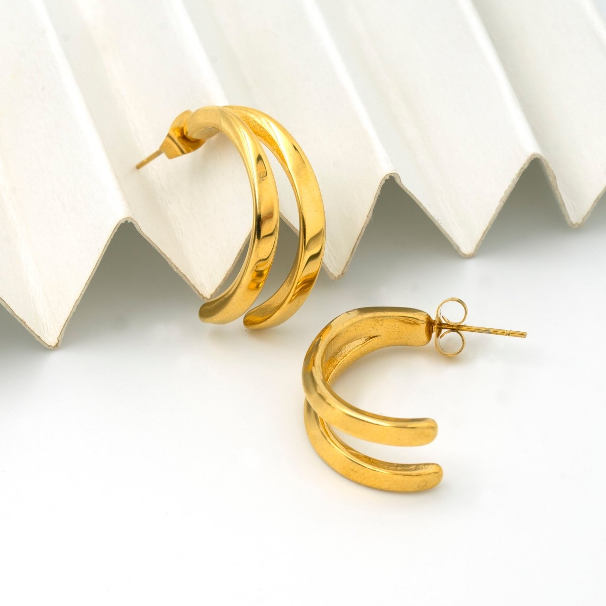 Artklim Gold Plated Double Circle Hoop Earrings