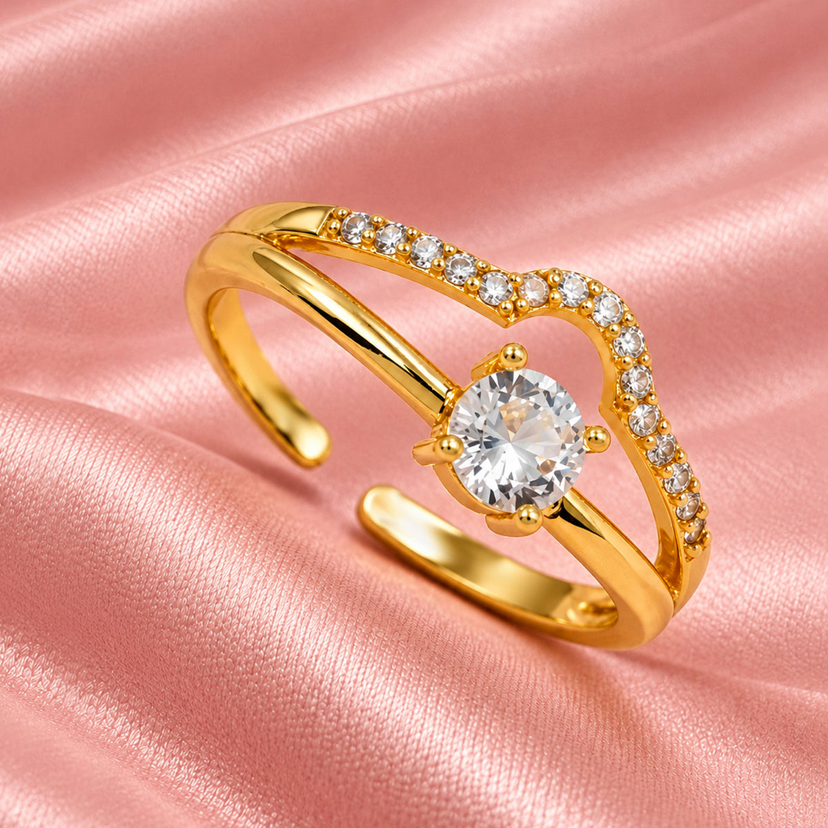 Artklim Dainty Twisted Crystal Gold-Tone Anti-Tarnish Ring