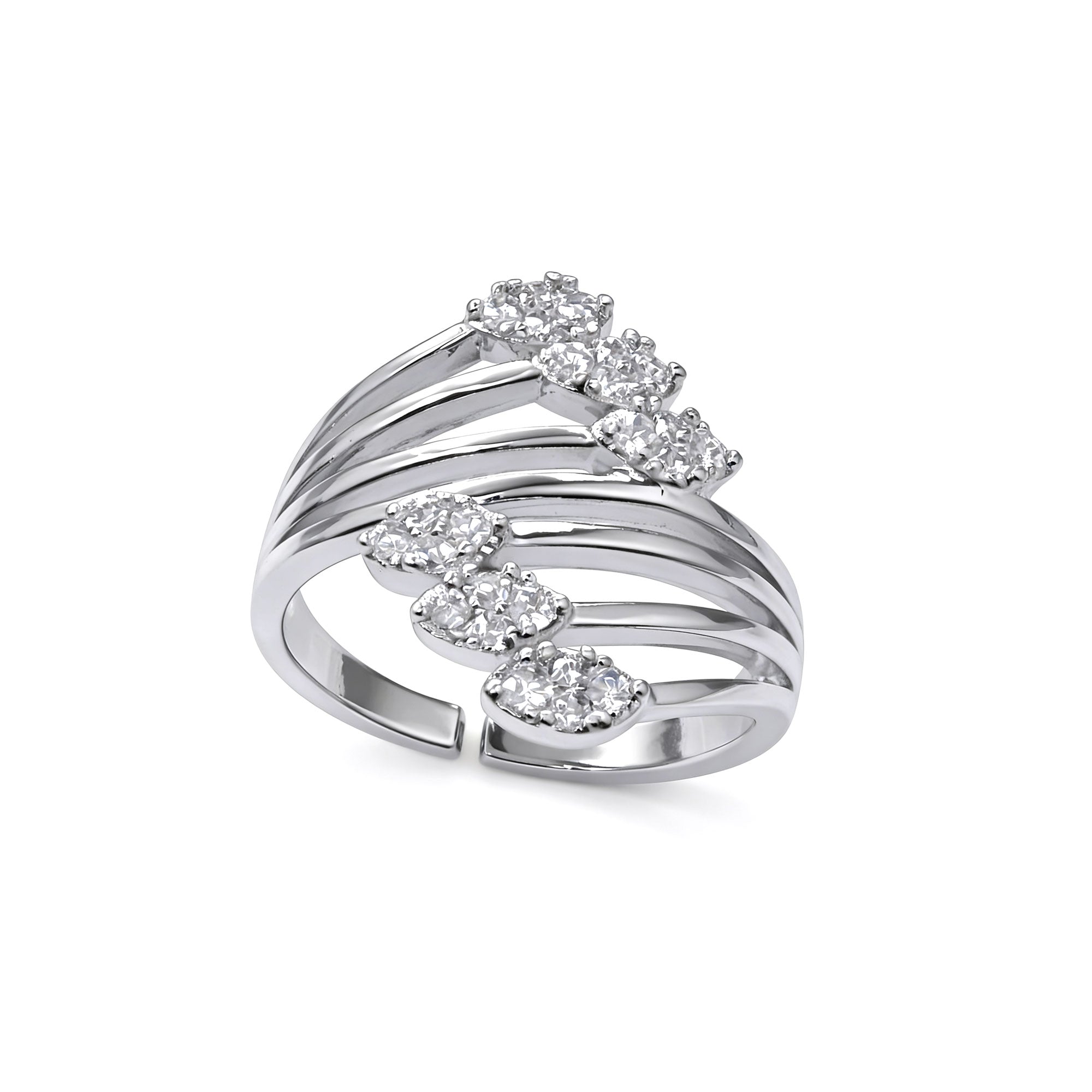 Artklim Silver Plated Crystal Curve Design Anti-Tarnish Ring