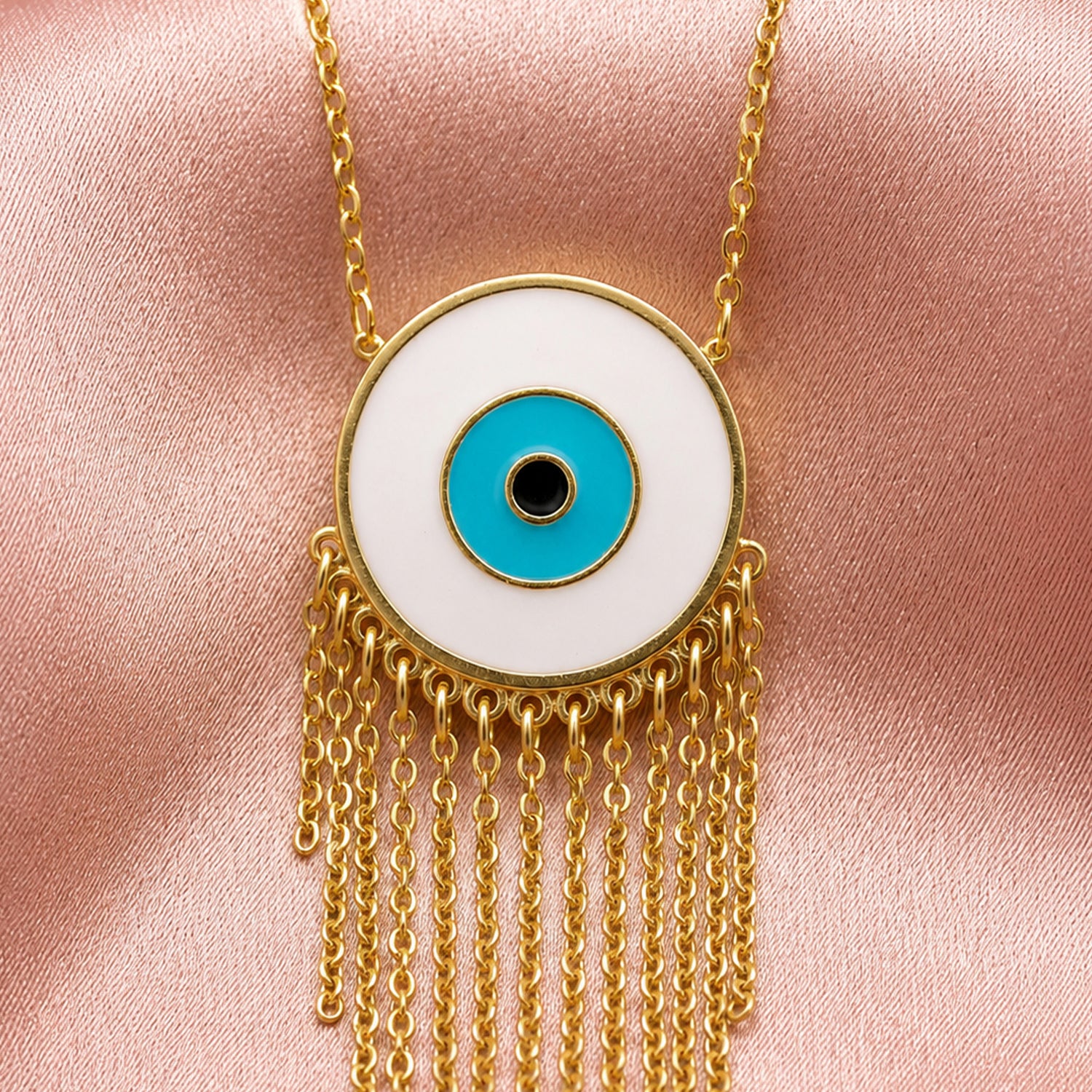 Artklim Blue Evil Eye Round Pendant Gold Chain Anti-Tarnish Necklace