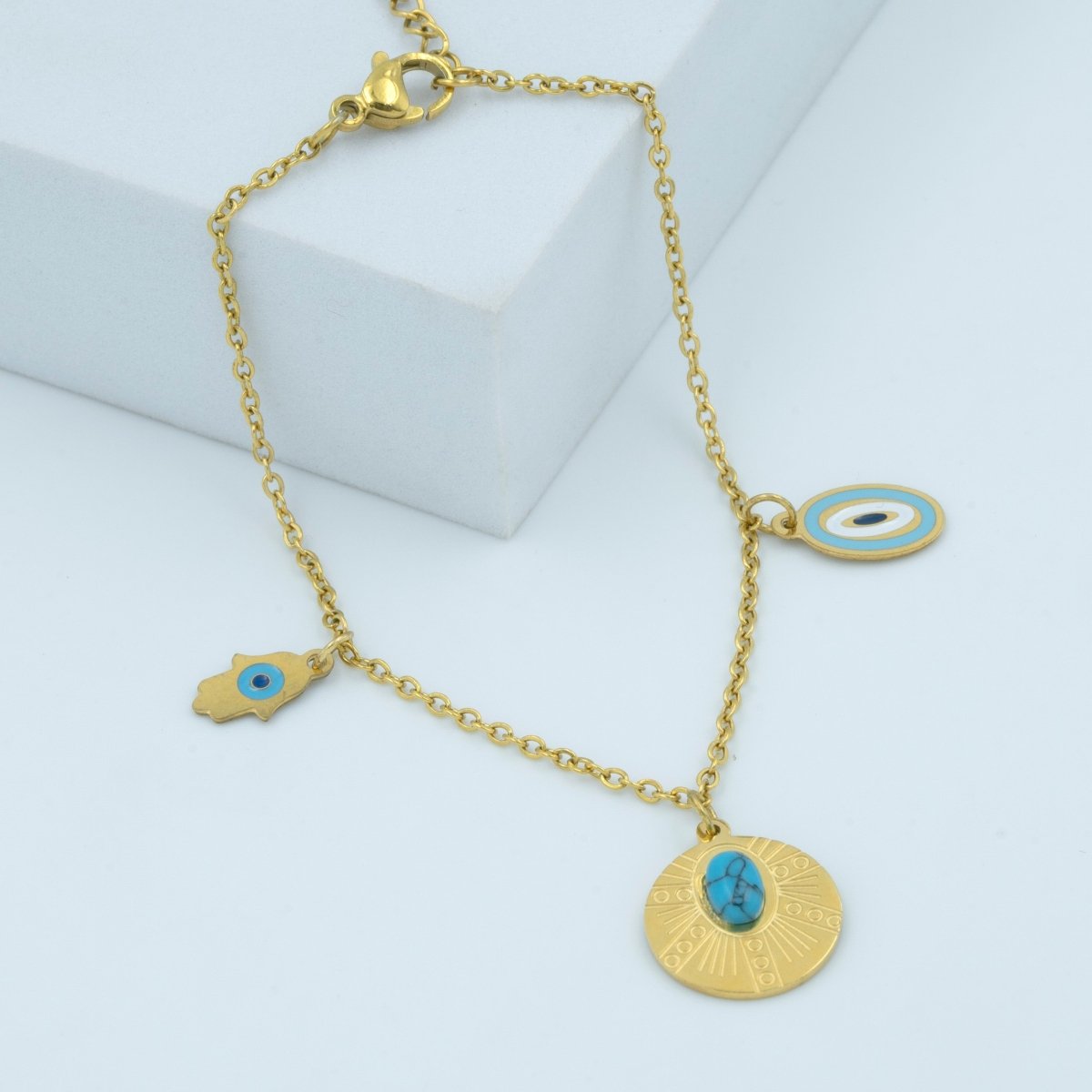 Artklim Gold Plated Hamsa Evil Eye Charms Bracelet